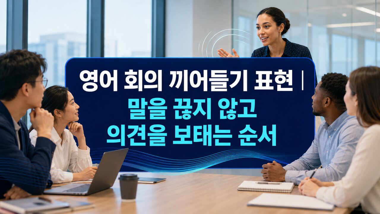 영어 회의 끼어들기 표현 회의 중 정중하게 의견을 보태는 직장인들을 보여주는 영어 회의 표현 대표 이미지